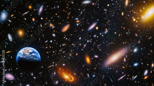 view of Earth nestled among countless galaxies, showcasing the immensity and beauty of the universe