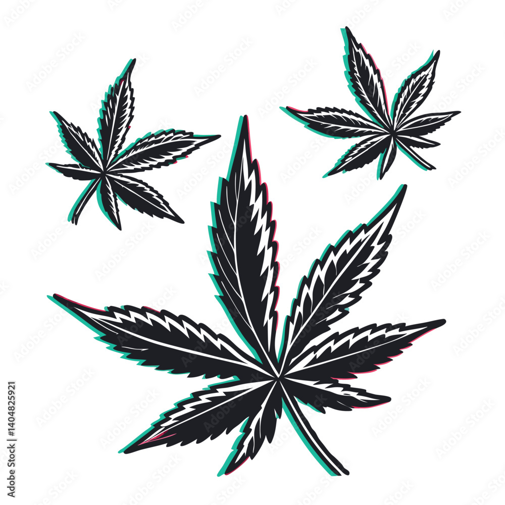 Cannabis Leaves with Red and Green Edges on Transparent Background Cannabis Leaves with Red and Green Edges on Transparent Background