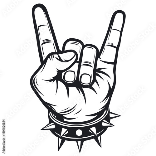 Metal Rock Hand Sign Gesture with Spiked Bracelet Isolated on Transparent Background
