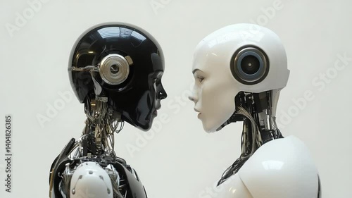 Artificial intelligence: Confrontation of robotic technologies in black and white tone