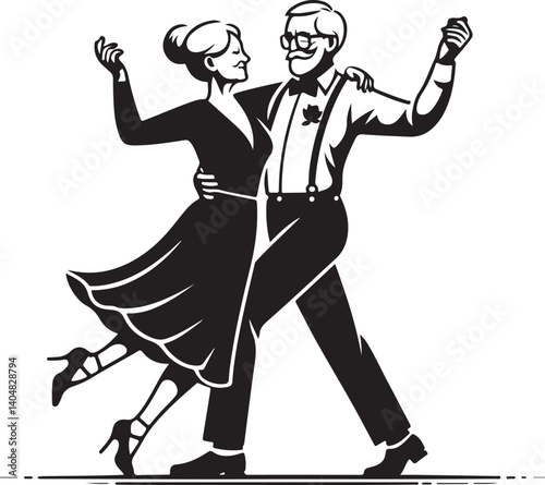 elderly couple elegant dance illustration