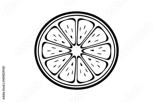 Citrus Fruit Slice, Black and White, Graphic Design, Simple Illustration, Circular, Segment, Vector 