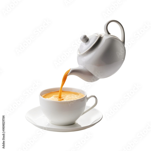 Realistic Milk tea pot with tea cup on transparent background