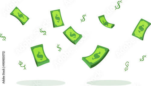 Flying dollar bills cartoon style