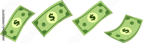Flying dollar bills cartoon style