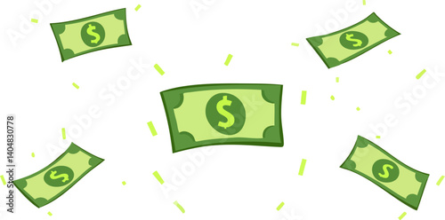 Flying dollar bills cartoon style