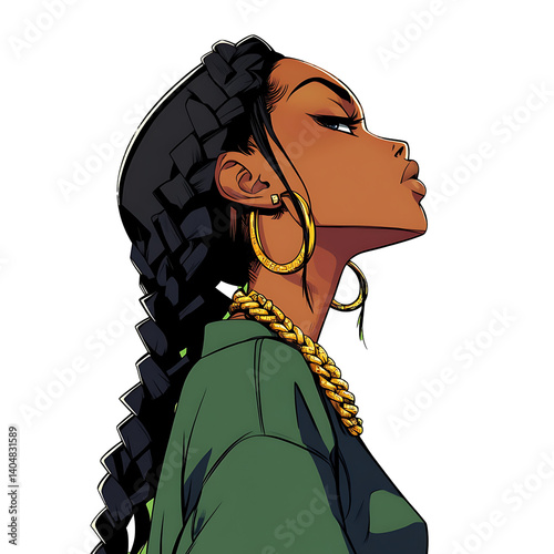 Hip-hop girl with braids and gold chain