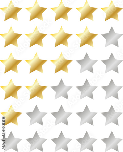 Five stars icon Vector golden gradient: Customers rate the product with five stars, flat icon for apps and websites. Set of different ratings. Vector illustration EPS 10.	

