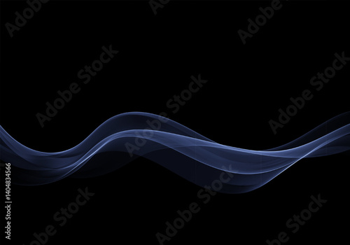 Light lines flow. Wavy flowing in blue violet colors isolated on black background for energy, electricity, technology, digital, 5G, science, music concept.