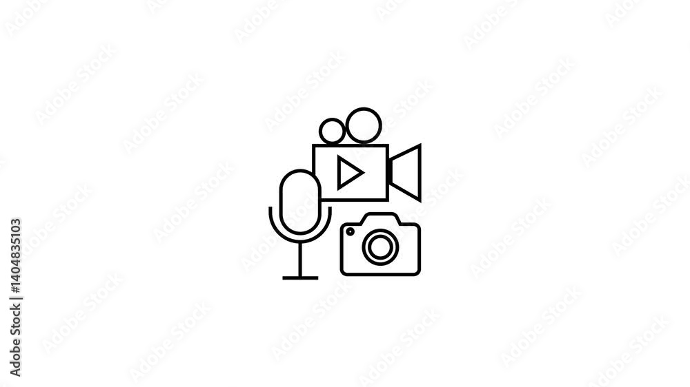 Video Camera Photography And Microphone Outline Icon Animation Concept For Content Creation Video Camera Photography And Microphone Outline Icon Animation Concept For Content Creation