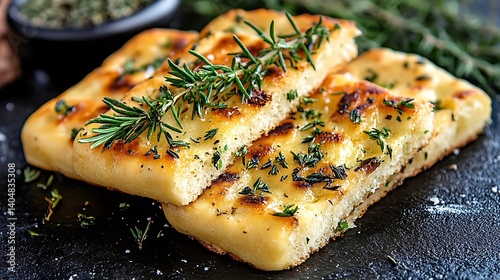 Grilled flatbread, seasoned with rosemary and thyme.