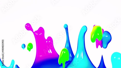 Colorful 2D liquid splash animation with exaggerated arcs and droplets. Cartoon water splash in slime colors. Dynamic fluid motion,  perfect for comedy scenes, transitions, or motion design