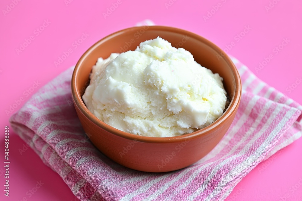 Creamy vanilla ice cream in a terracotta bowl. Creamy vanilla ice cream in a terracotta bowl.