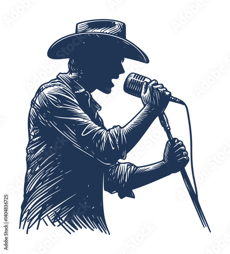 silhouette of band music vocalist – sketch drawing style (artwork 2)