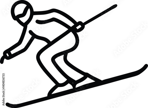 Skier in Outline Style on Transparent Background Doing Winter Sport Skiing
