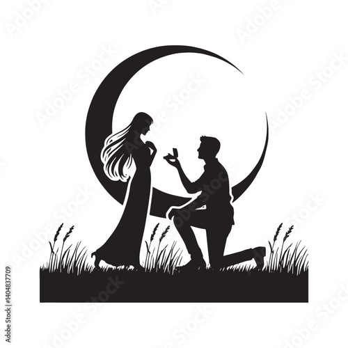 Couple proposing minimalist Vector - Couple proposing Silhouette - Illustration of Couple proposing - Couple proposing Design art.