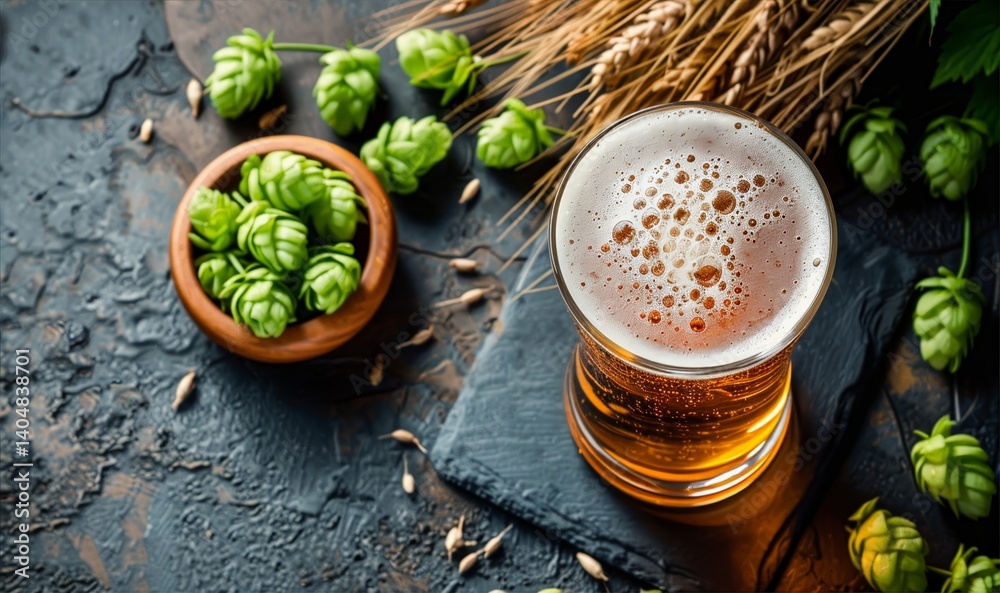 Beer with Fresh Hops and Barley