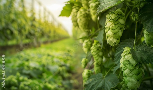 Obraz na płótnie Vibrant Green Hop Cones Primed for Craft Brewing w salonie