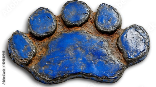 Detailed depiction of a painted blue paw print. photo