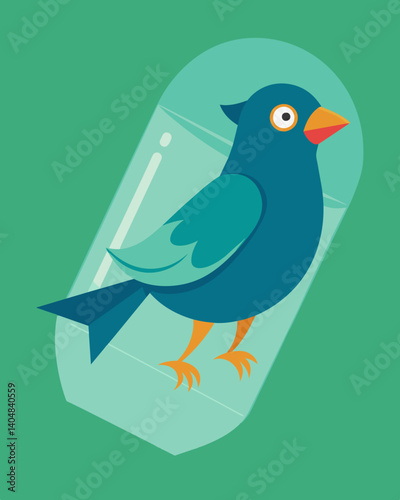 A picture of a bird tangled in plastic packaging struggling to fly.. Vector illustration