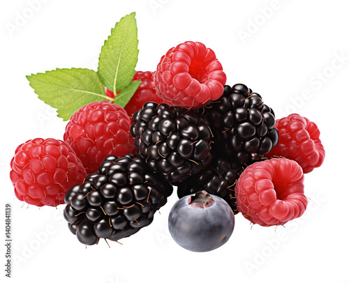 Raspberries, blackberries, and blueberries Isolated on Transparent Background