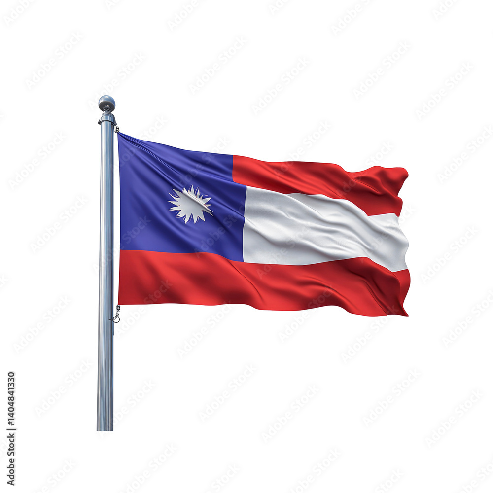 Waving Flag of Taiwan on a Flagpole Against aTransparent background Waving Flag of Taiwan on a Flagpole Against aTransparent background