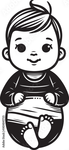 Simple baby boy line art illustration stencil vector