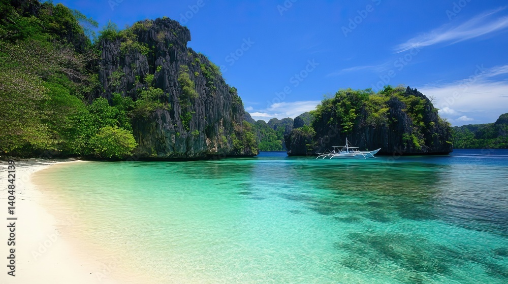 Obraz premium Coastal lagoon with clear waters and white sand edges