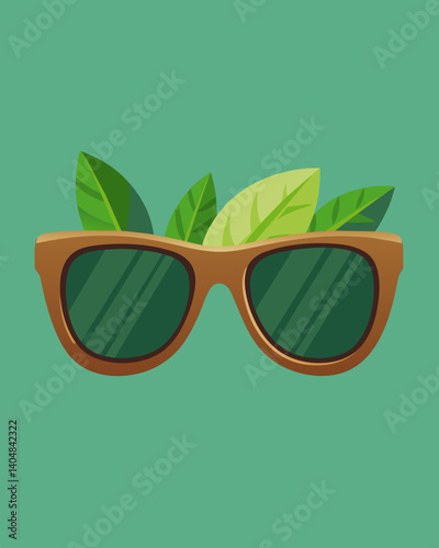 A stylish pair of sunglasses made from sustainable wood and designed by a company that donates a portion of their profits to environmental causes.. Vector illustration