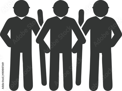 Three People Icon with Arms Akimbo in Black Silhouette on Transparent Background