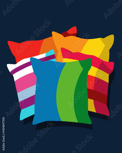 A set of vibrant throw pillows made from upcycled tshirts adding a pop of color to any room.. Vector illustration