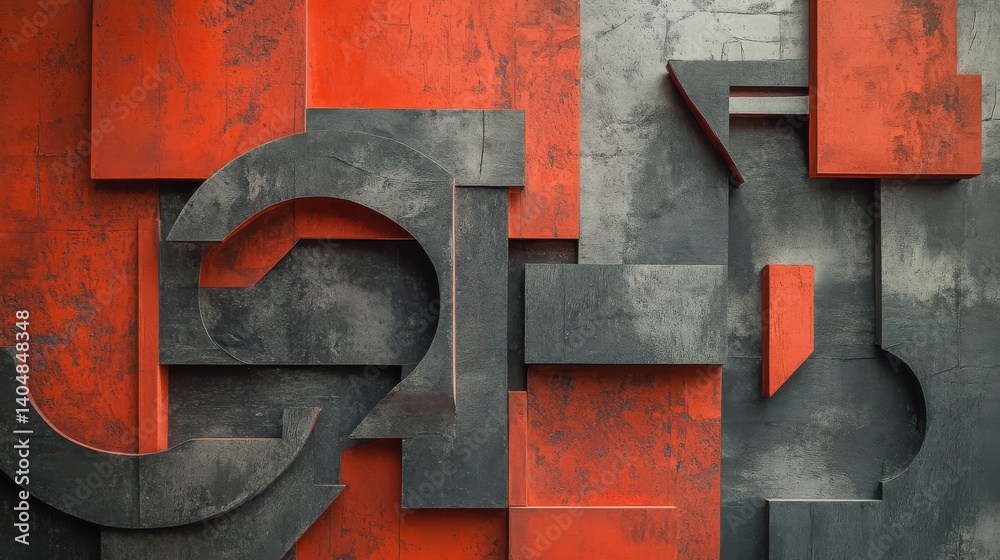 Elegant coral and gray incomplete elements arrangement for abstract architectural backdrop Elegant coral and gray incomplete elements arrangement for abstract architectural backdrop