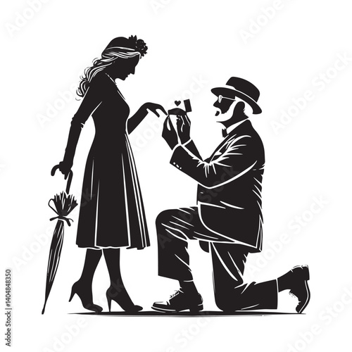 Old couple proposing Vector - Minimalist Old couple proposing Silhouette - Old couple proposing illustration.