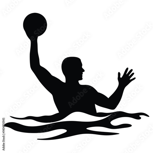 Water Polo Player Silhouette In Water Waves Against Transparent Background