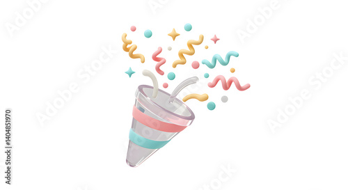 Party Popper 3D Render Colorful Confetti Celebration