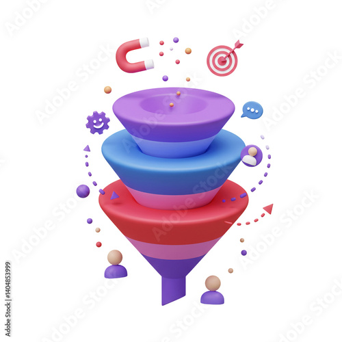 3D Sales Funnel Marketing Strategy Conversion Customer Journey Lead Generation Process Optimization