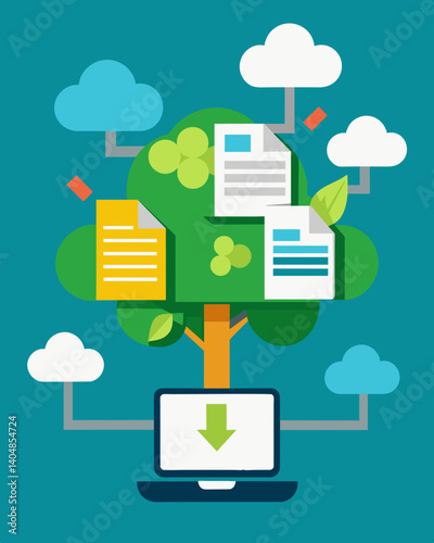 The company has implemented a paperless policy with all documents and communication being done digitally reducing paper waste and saving trees.. Vector illustration