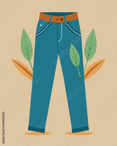 A trendy pair of jeans made from sustainable hemp fabric and designed by a brand committed to reducing their carbon footprint.. Vector illustration