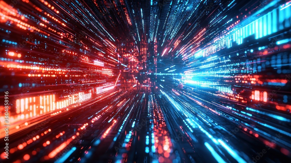 Obraz premium Digital Data Stream: A Futuristic Tunnel of Red and Blue Light