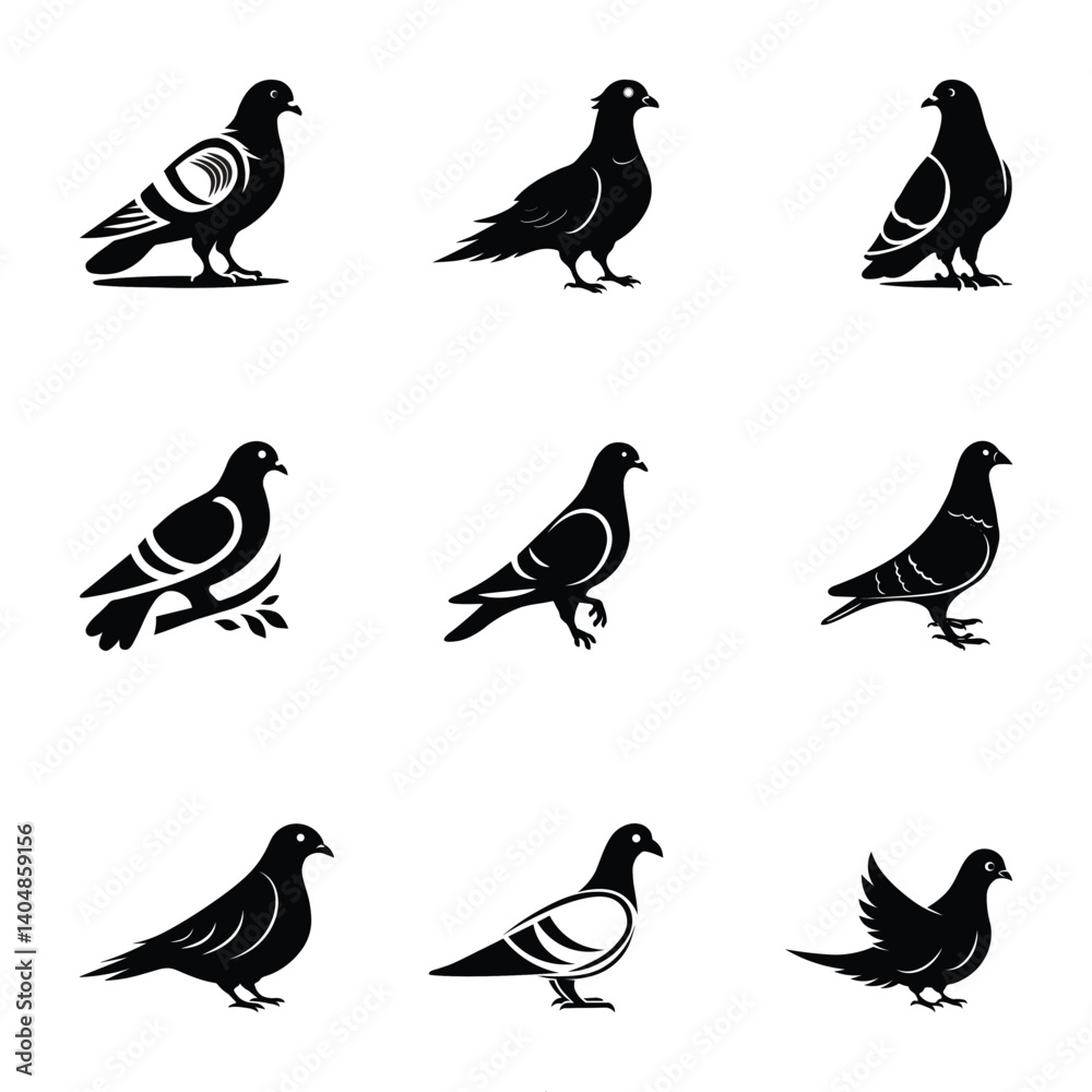 Fototapeta premium Pigeon vector silhouette illustration graphics design with white background. 