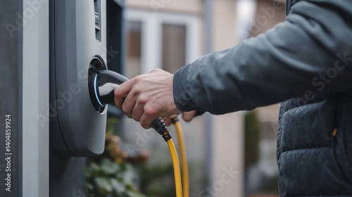 Electrician installing electric vehicle charger. Featuring electrical work and EV charging stations