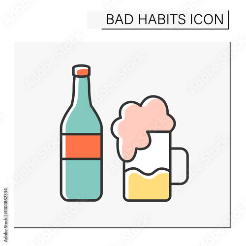 Drinking color icon. Unhealthy addiction. Drinking alcohol.Beer on glass. Narcotic.Bad habits concept. Isolated vector illustration