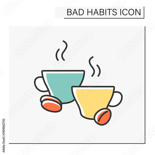 Addiction color icon. Caffeine addiction. Harmful use of coffee drinks.Bad influence on internal organs. Bad habits concept. Isolated vector illustration
