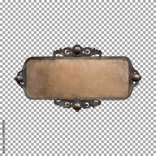 old brass blank sign, Vintage Ornate Metal Frame with Blank Golden Plate on Transparent Background, png, psd
