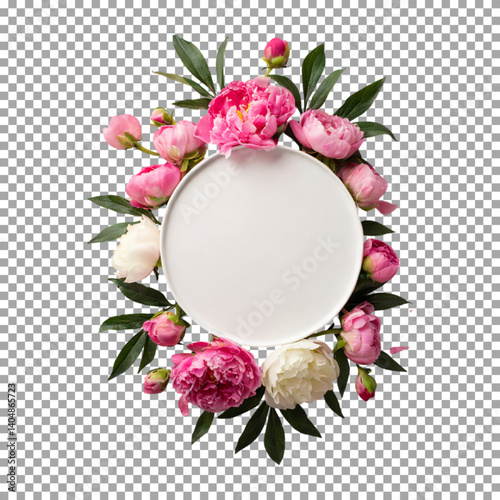 Charming Peony Bouquet with Circular Center on transparent background, png, psd
