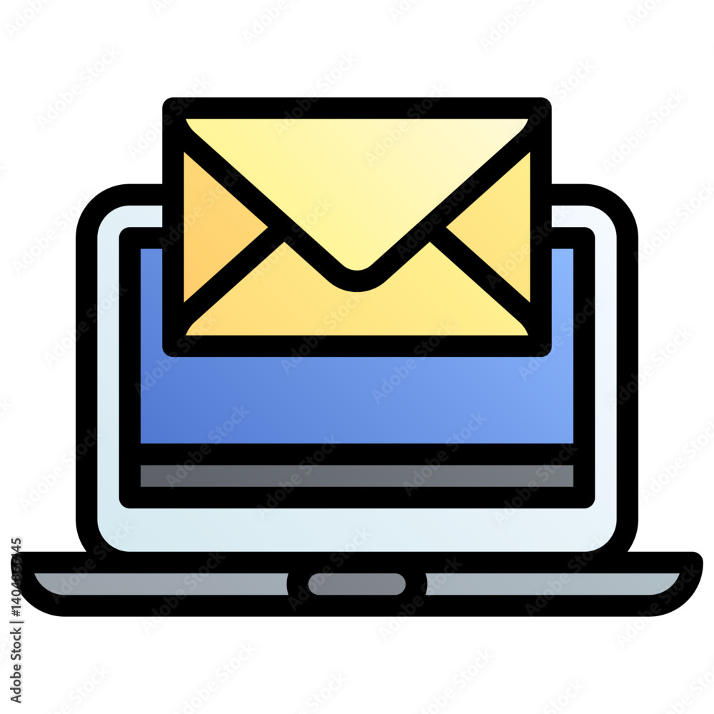 Laptop with email. Editable vector icon, coloured with outlined stroke. Laptop with email. Editable vector icon, coloured with outlined stroke.