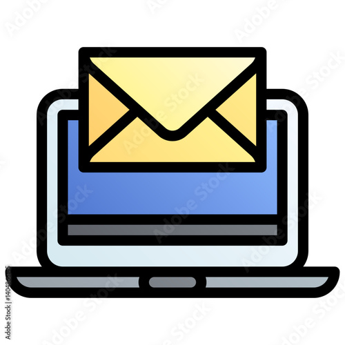 Laptop with email. Editable vector icon, coloured with outlined stroke.