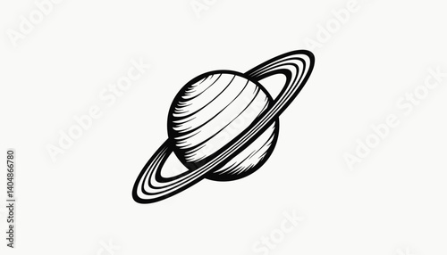 Saturn planet in minimalist style with black lines on white background  