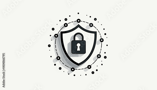 Security shield icon with padlock surrounded by connections  