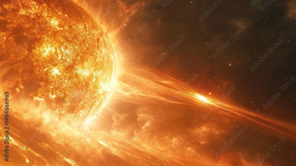 Obraz premium Spectacular solar flares erupting from a distant fiery star surface